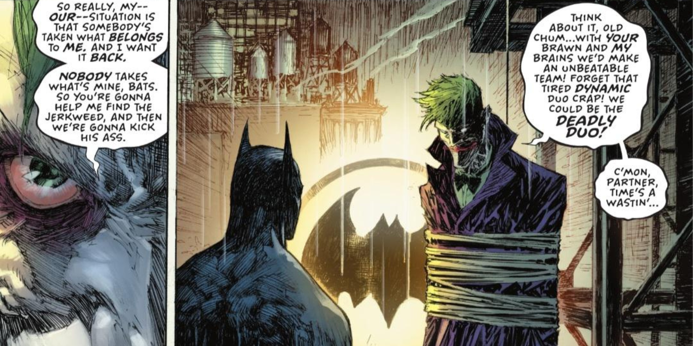Batman og Joker snakker om å slå seg sammen