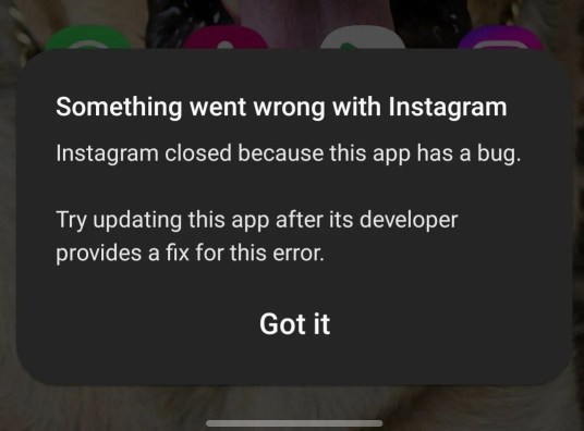 Instagram stengte fordi denne appen har en feil