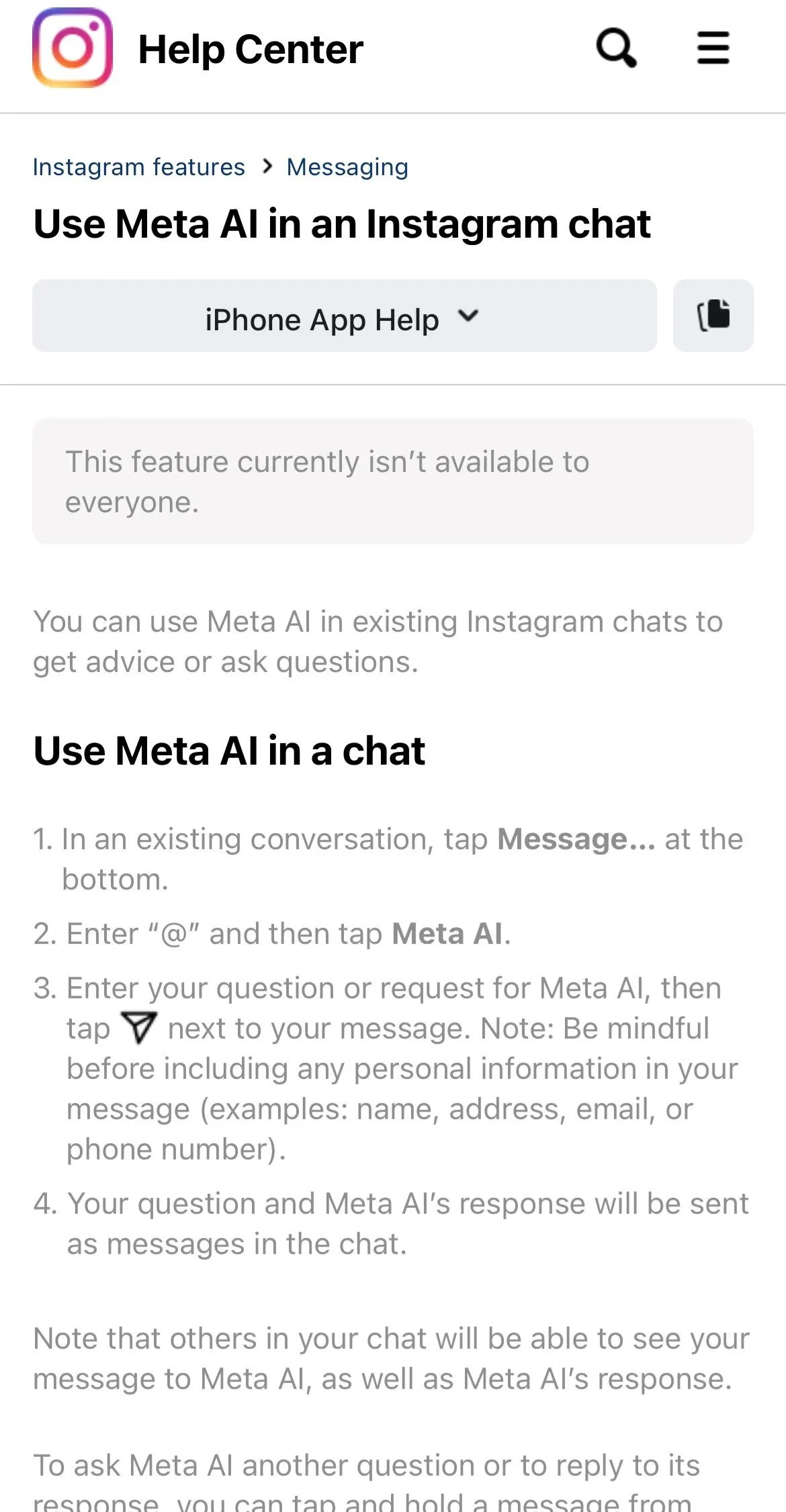 Meta AI viser ikke Instagram